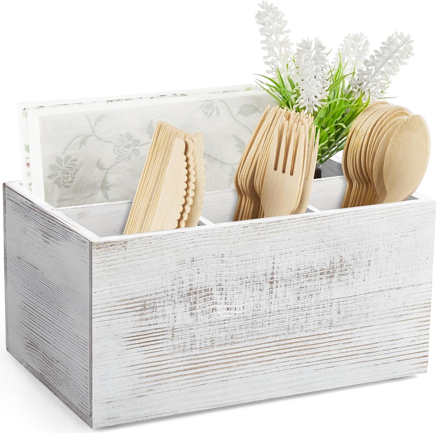 DRASTAR Paper Plate Dispenser, Acacia Utensil Caddy Organizer, Large Silverware Holder for Party, Paper Plate Organizer, Kitchen Utensil Caddy for Party Picnic Camping