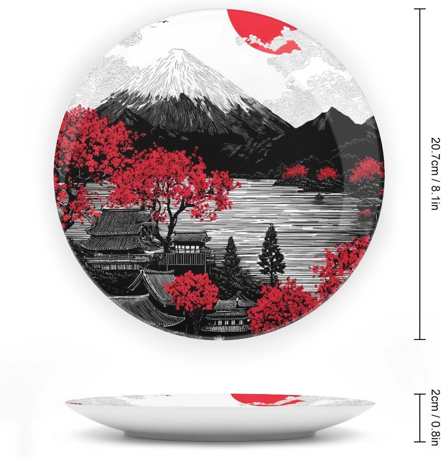 Japanese Mountains Landscape Decorative Plates for Display Ceramic Plate Tray with Stand Hanger Home Decor