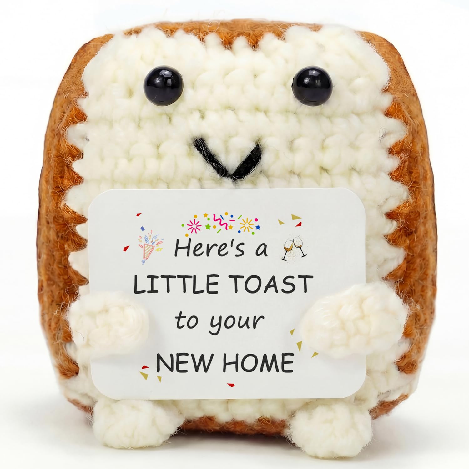 Aruigu Housewarming Gift, Handmade Crochet Toast Plush “A Little Toast to Your New Home!” Sign – Fun Congratulations Gift for Friends, Family, New Homeowners, First Apartment