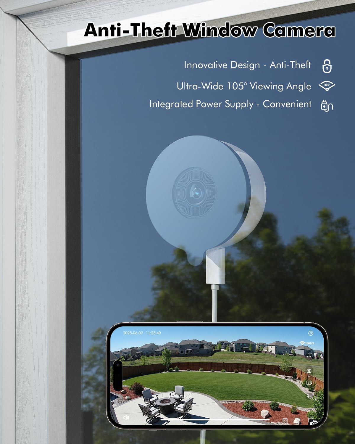 Mrowly 2K 3MP Window Camera, WiFi 2.4/5GHz Window Camera for Looking Outside, Security Camera Night Vision Through Window, People/Motion Detection, 24/7 Recording, Drill-Free Installation — view 9