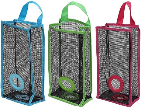 HomeSoGood 3 Pack Garbage Bag Storage Breathable Mesh Hanging Holder Foldable Recycle Plastic Bag Organizer Dispensers for Home and Kitchen