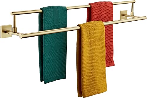 Miniatura 12 de KOKOSIRI Toalleros de baño de 24 pulgadas, soporte para toallas de baño de bronce aceitado, estantes de acero inoxidable montado en la pared Bronce