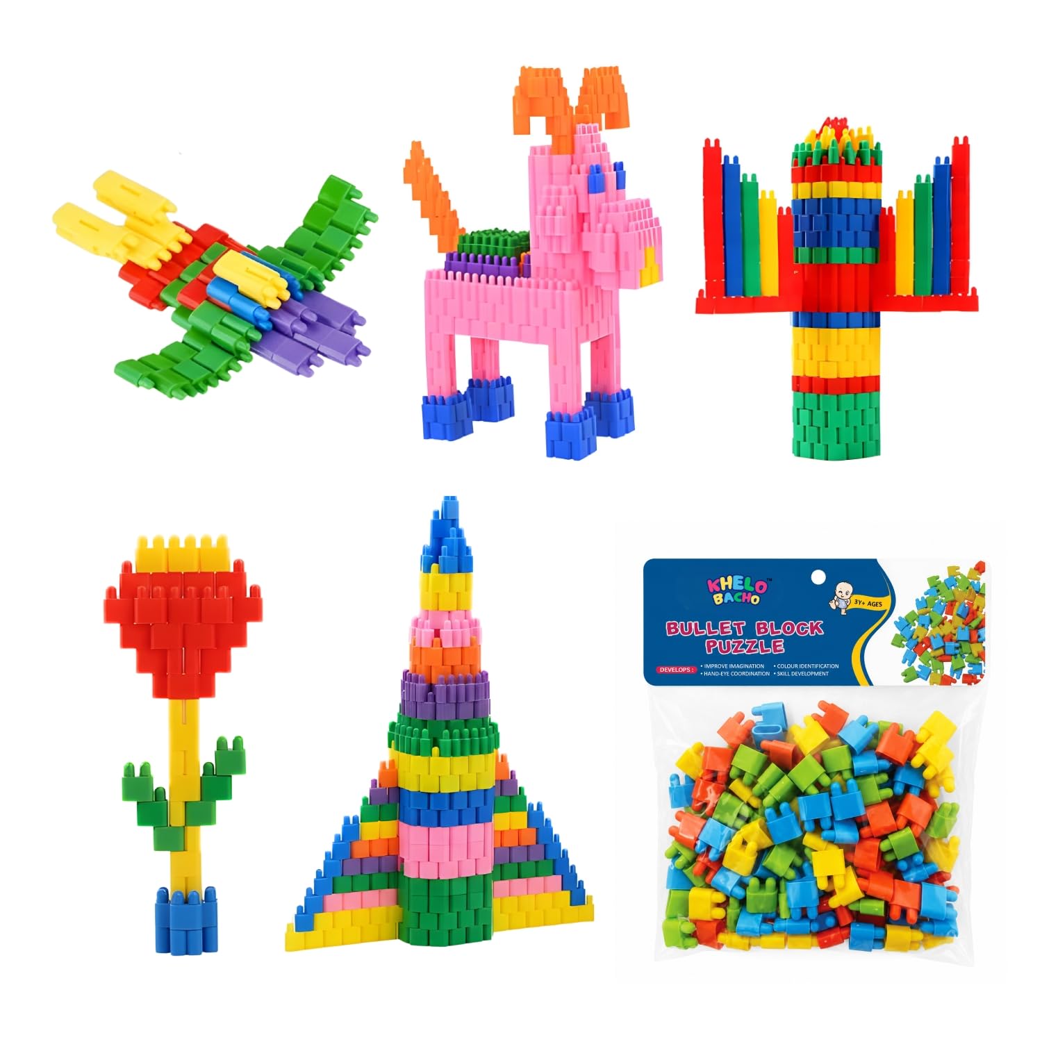 Bullet Block Puzzle Building Blocks for Kids 3+ Years | Creative Educational Construction Toy Set | DIY Interlocking Multicolor Learning Blocks for Boys & Girls-image-34