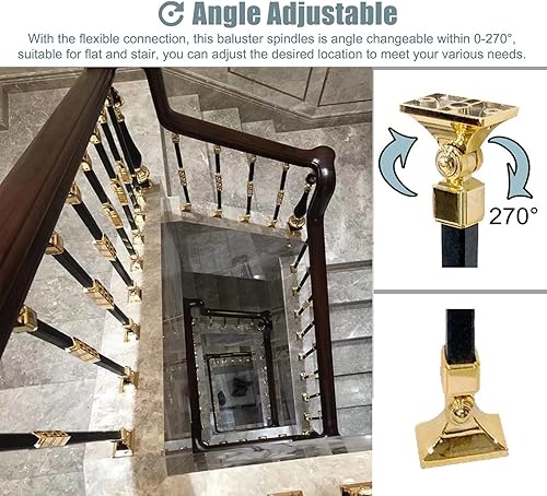 Miniatura 4 de CMYUN Balaustres de estilo oriental para interior de escalera, juego de husillos de barandilla de escalera cortables de 37.4in con zapatos, para