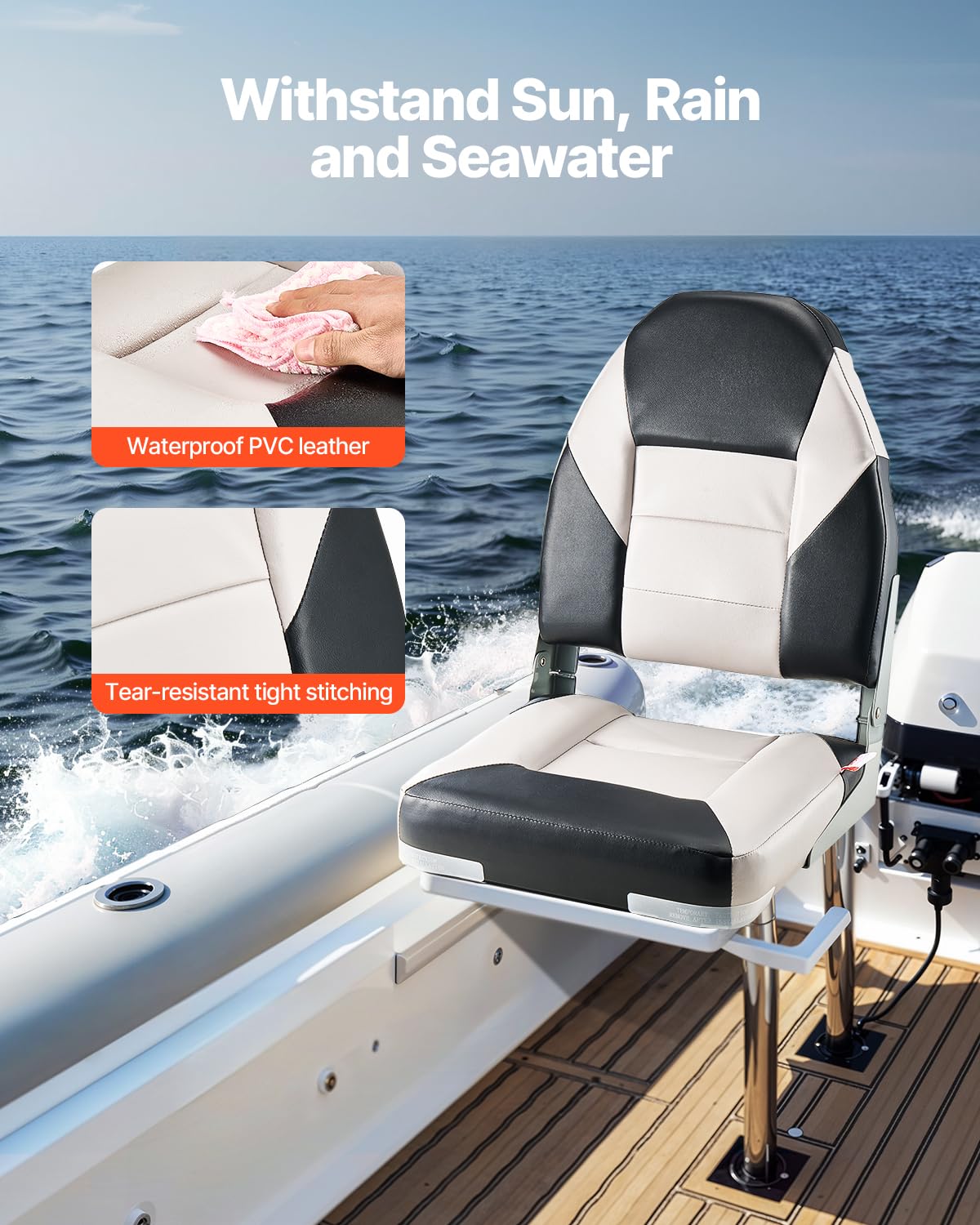 Boat Seat, High Backrest, Folding Fishing Boat Seat With Thickened Sponge Cushion Black Red P 010315294223