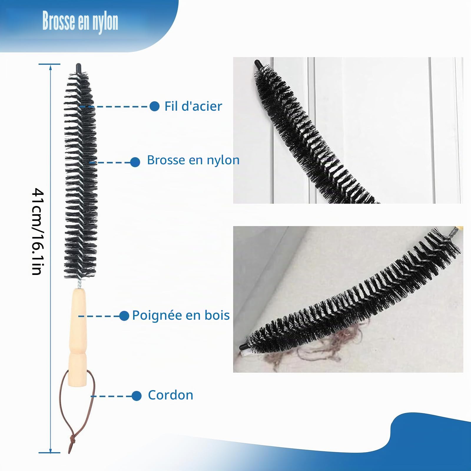 Kit de Brosse de Cheminée - Diamètre 150 mm, 18 Tiges de 410 mm, 2 Têtes de Brosse - Pour Poêle à Bois, Nettoyage de Cheminée