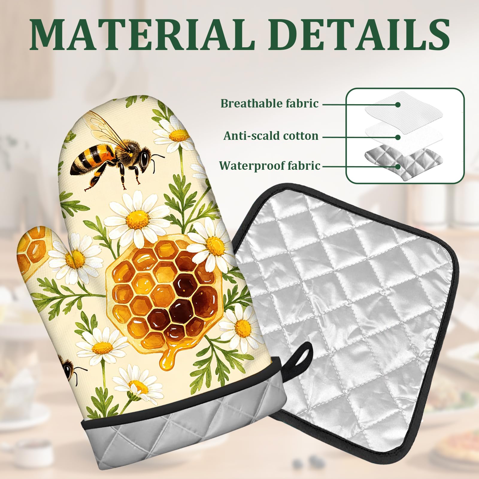Juego de 4 manoplas de silicona para horno y soportes para ollas, guantes de horno, almohadilla caliente para cocina, hornear, cocinar, asar a la parrilla