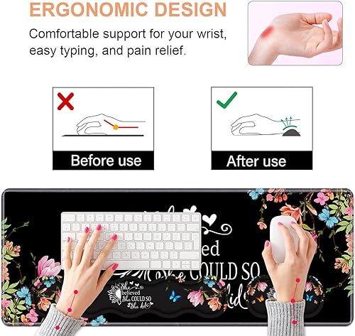 Miniatura 5 de Juego de reposamuñecas ergonómico para teclado y alfombrilla para mouse, alfombrilla grande de escritorio para juegos de 31.5 x 11.8 pulgadas con