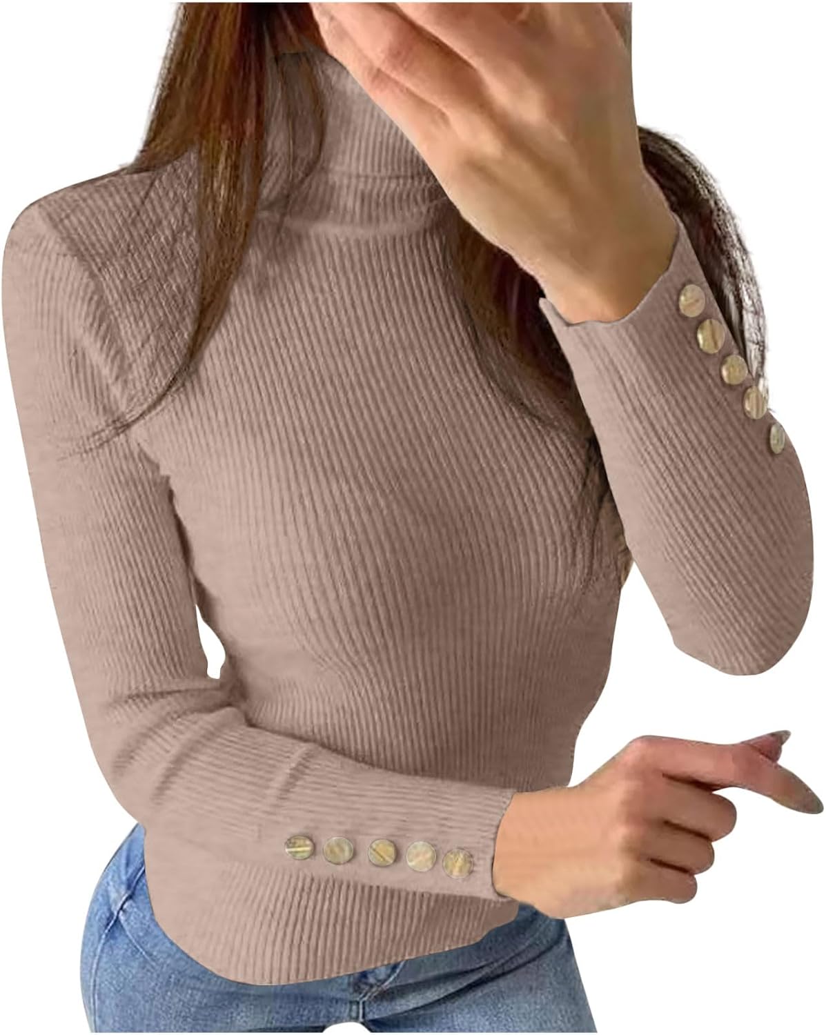 Women's Turtleneck Sweaters Long Sleeve Ribbed Basic Tees Shirts Thermal Underwear Tops Lightweight Fall Outfits