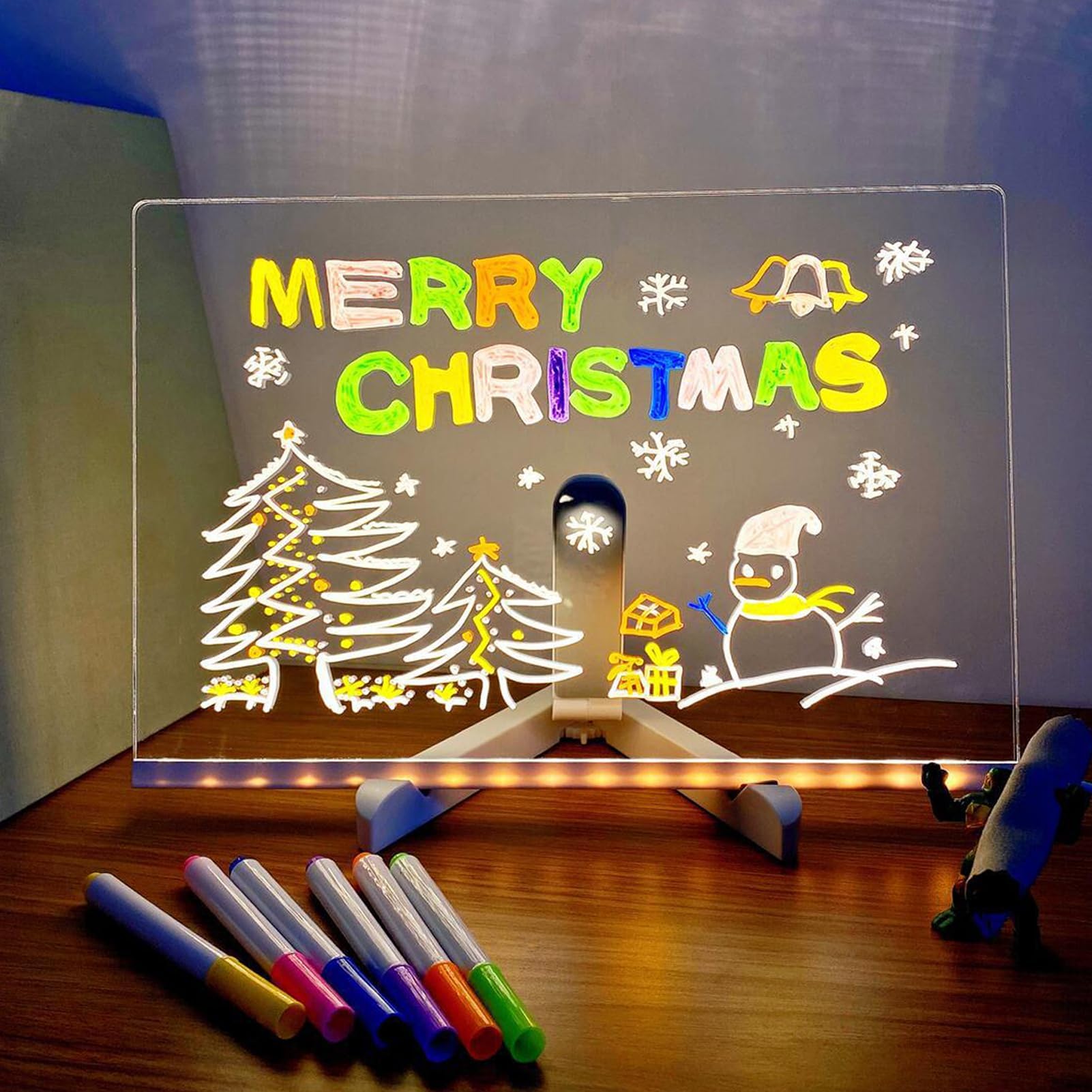 Denash LED Note Board with Colors, Light Up Acrylic Dry Erase Board, Illuminated Acrylic Notepad LED White Board with Adjustable Stand and 7 Pens (11.8 * 7.9in)