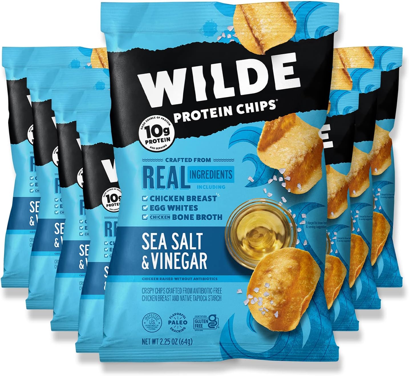 Sea Salt and Vinegar Protein Chips by Wilde Chips, Thin and Crispy, High Protein, Keto Friendly, Made with Real Ingredients, 2.25oz Bag (8 Pack)…