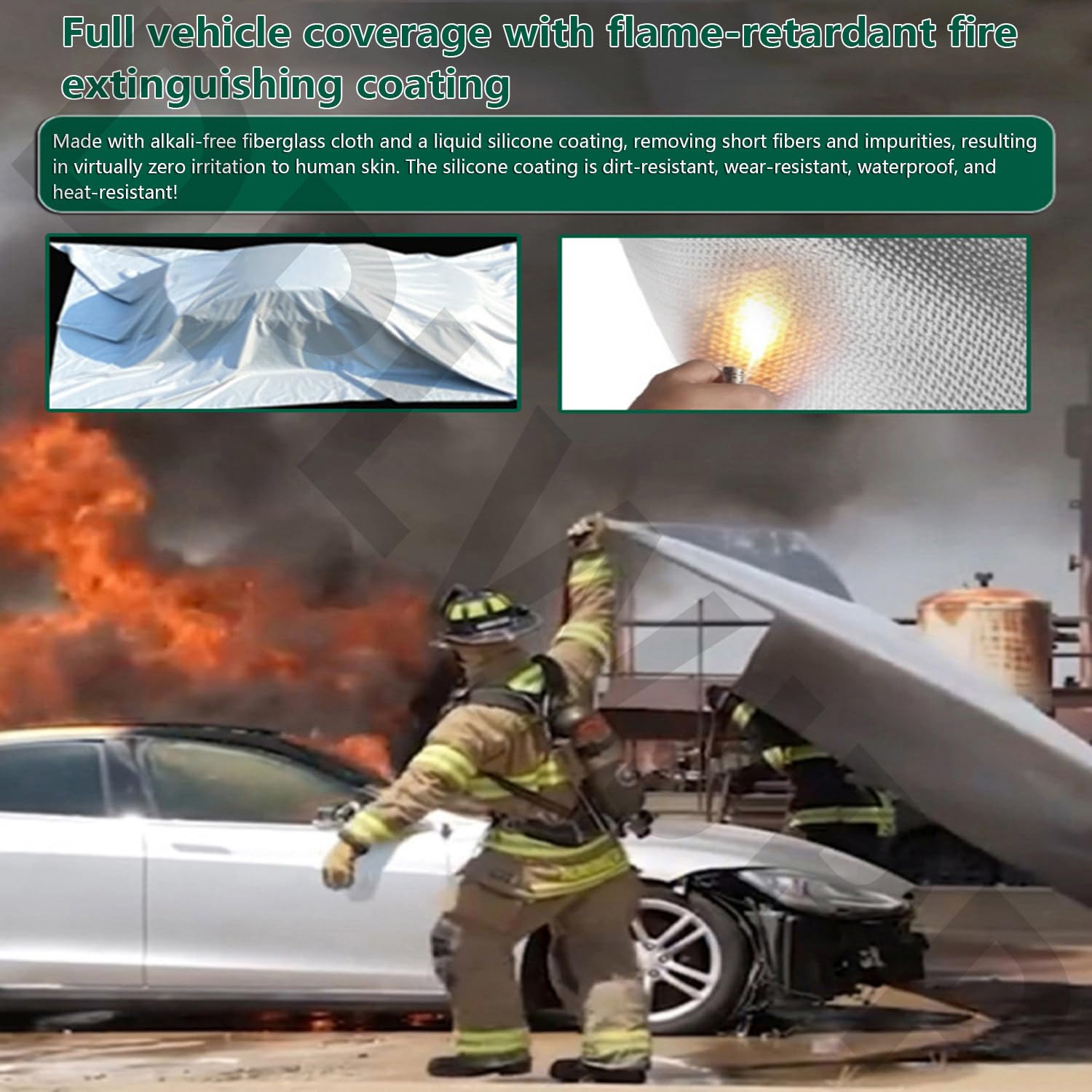 Manta ignífuga de emergencia de silicona ignífuga reutilizable de alta temperatura, 6 x 6 m, para extinción de incendios en vehículos eléctricos