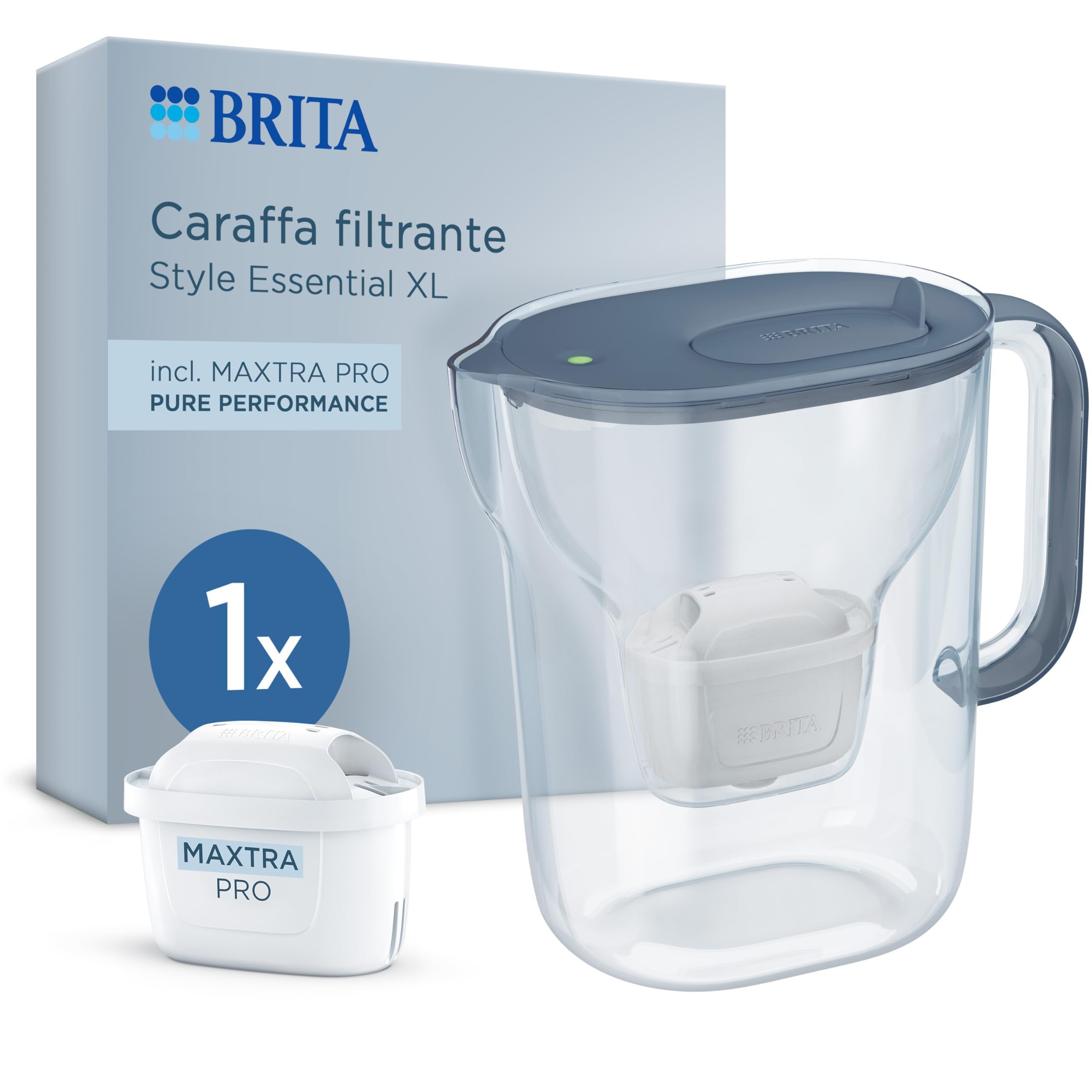 BRITA Caraffa filtrante Style Essential XL Stone Blue (3,6L) incl. 1 x filtro BRITA MAXTRA PRO PURE PERFORMANCE