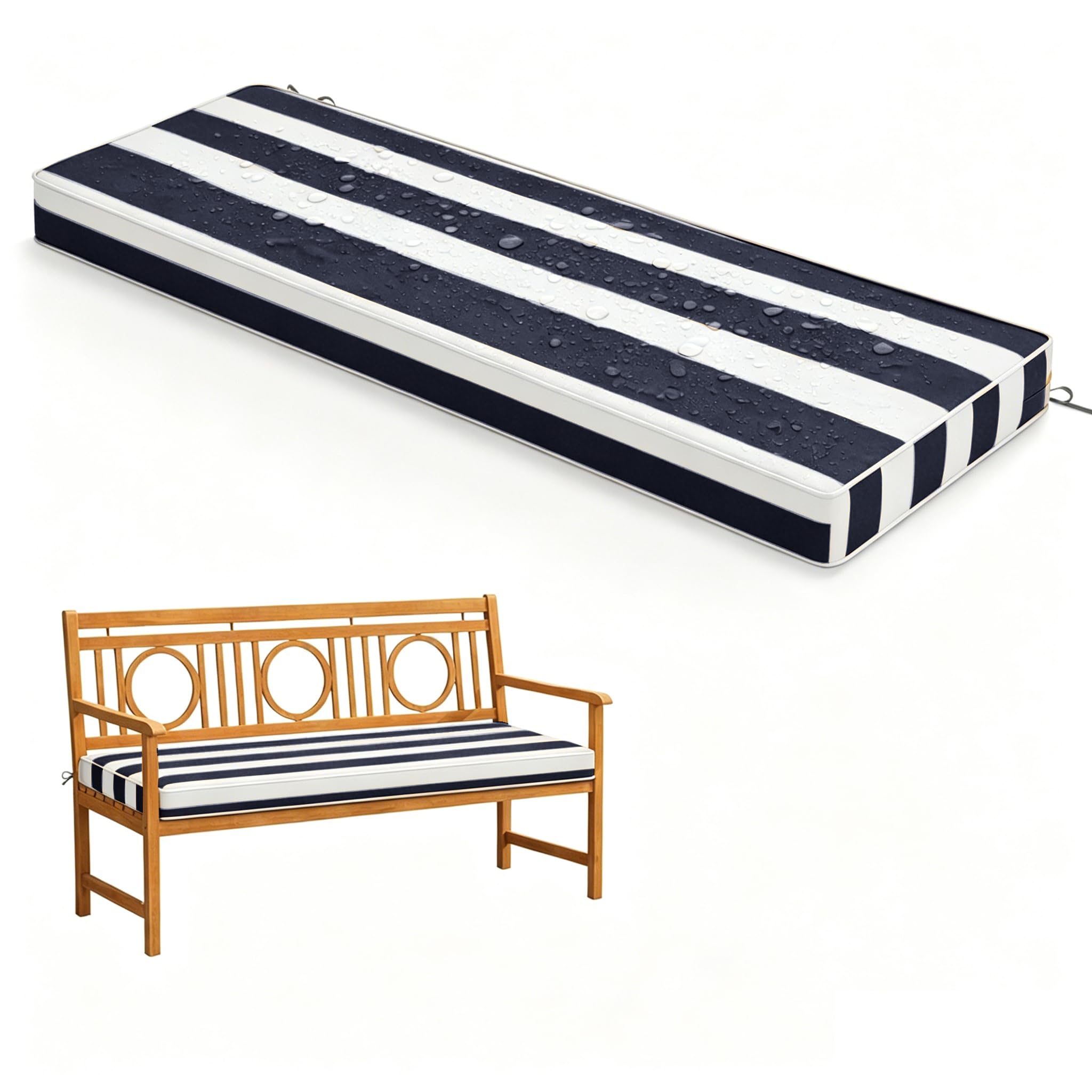 WLXFF stripe Waterproof Garden Bench Cushion Outdoor Swing Seating Pad Thick Foam Garden Furniture Pad Bench Cushions for Indoor Furniture Waterproof seat pads for garden chairs Indoor