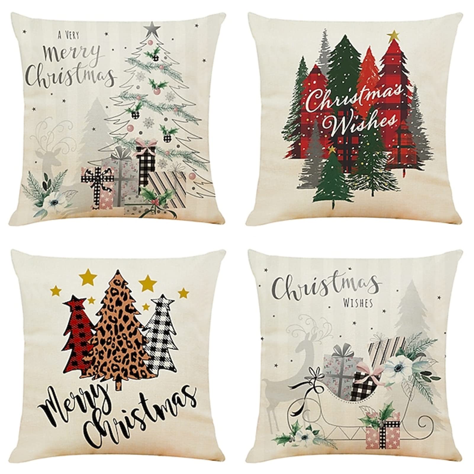 4 Pezzi Fodera per Cuscino 60x60cm, Natale Modello Moderni Decorativo ​copri cuscini per divano, federe cuscini in Velluto con Cerniera Invisibile,Adatto per Interni,Casa, Auto e Sedia