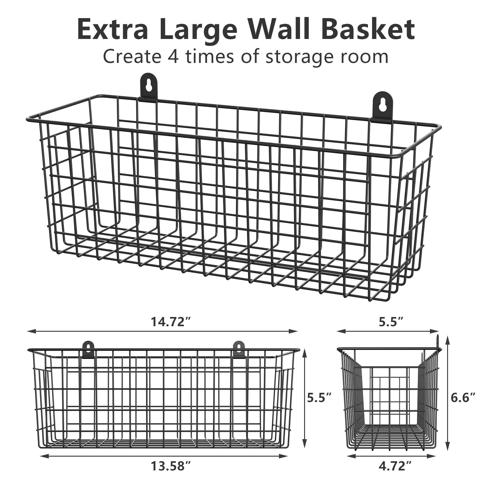 MaraFansie Cesta de pared extragrande para colgar en la pared, paquete de 4 cestas de alambre para armario, organizador de almacenamiento, estantes de pared, decoración de casa de campo para el hogar
