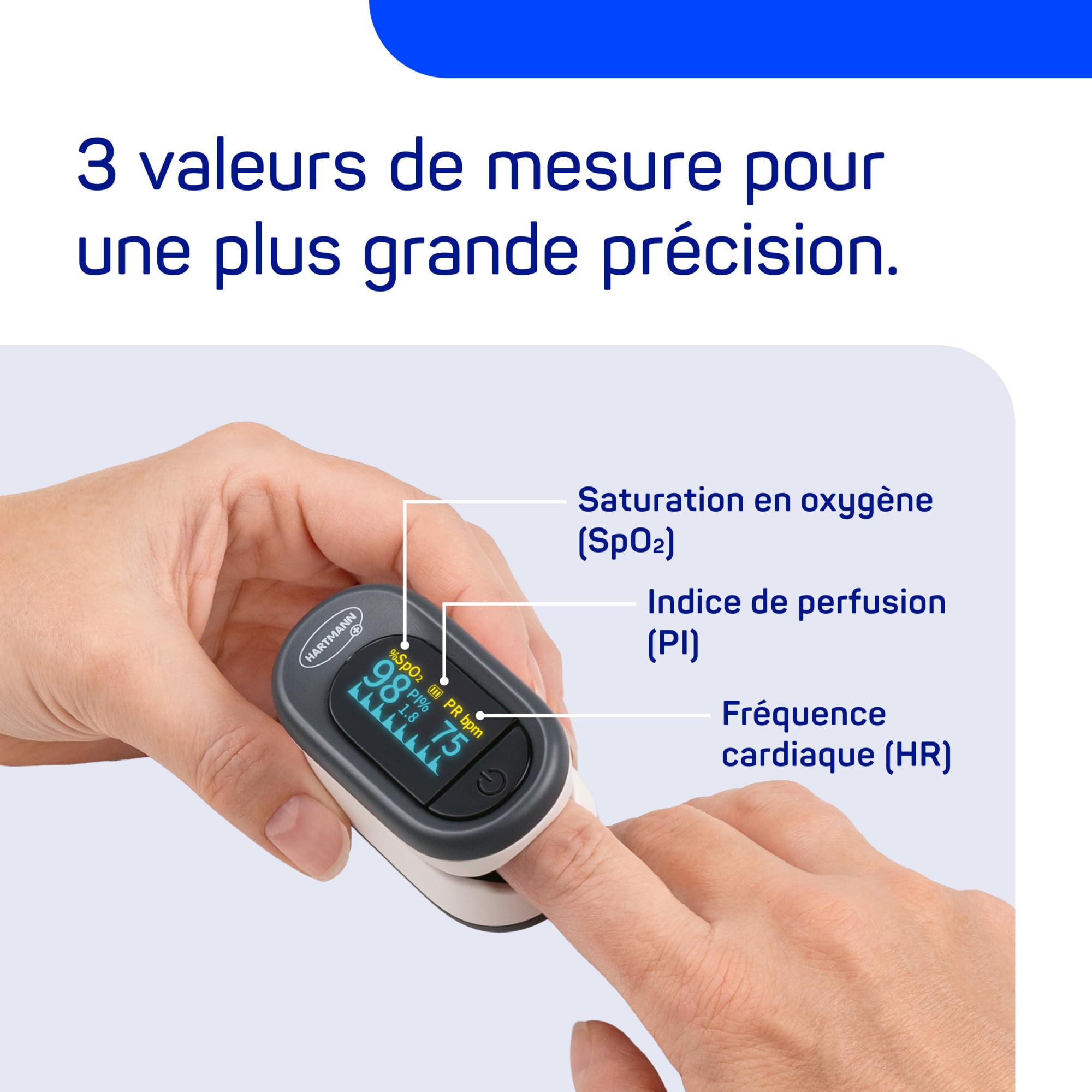 Veroval Oxymètre de Pouls - Mesure de la Saturation en Oxygène, de la Fréquence Cardiaque et du Débit Sanguin au Niveau du Doigt - Ecran OLED Premium - 1 Pièce