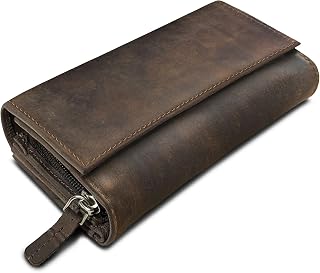 "Orelia Vintage Leder Geldbörse für Damen Portemonnaie groß mit vielen Fächern RFID-Blocker Brieftasche Querformat;Farbe:Schwarz
