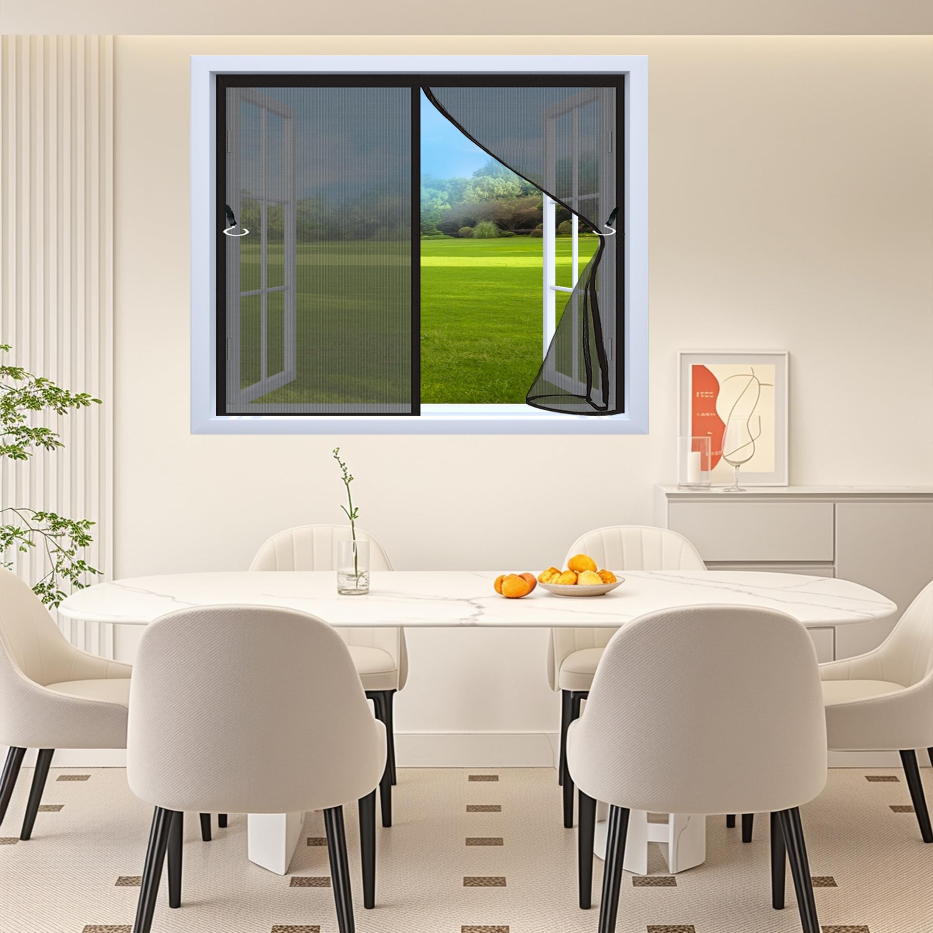Moustiquaire fenêtre sans perçage 114x182 filet magnétique noir