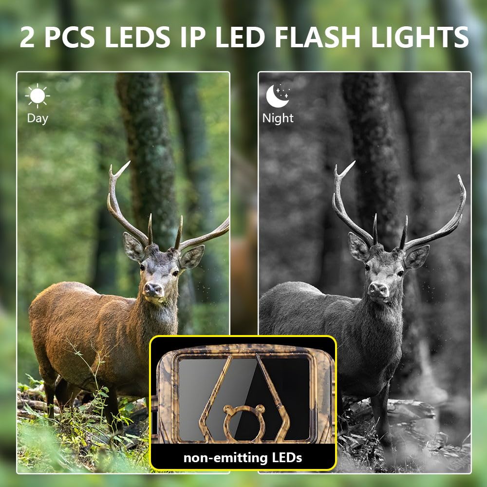 Wildkamera mit 8K Video, 60MP Full HD, WLAN & Handyübertragung APP, Bewegungssensor, Nachtsicht, 0,1s Auslösezeit, Infrarot Wildtierkamera, Wasserdicht IP66, inkl. 32G Speicherkarte & Kartenleser