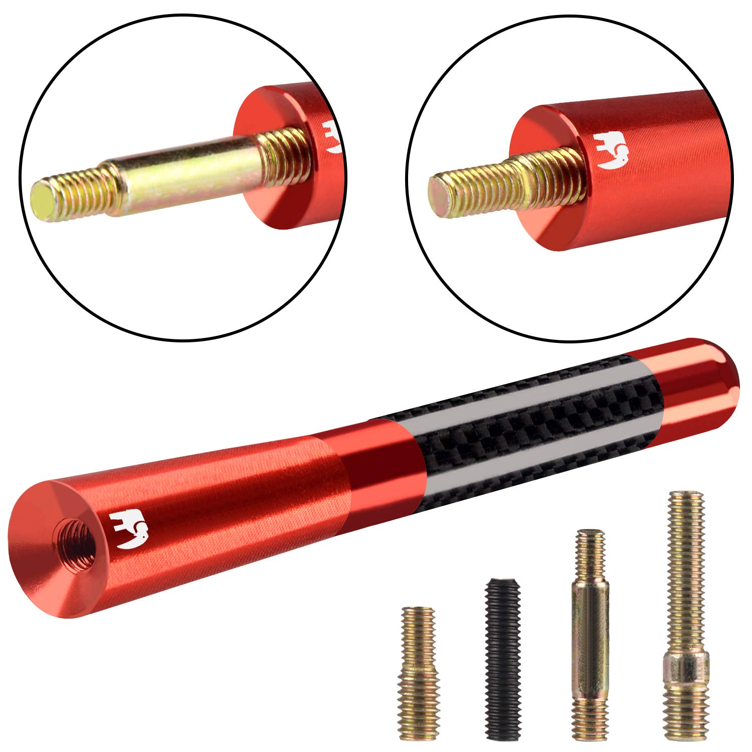 ONE250 Short Antenna, Red, Compatible with Dodge RAM (1994-2024) & Ford F-Series (1997-2024) Trucks, Aluminum + Carbon Fiber, 4.7