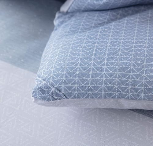 Miniatura 7 de SLEEPBELLA - Juego de edredón de algodón tamaño King, 600 hilos de algodón blanco y azul marino a rayas, diseño reversible de patchwork, juego de