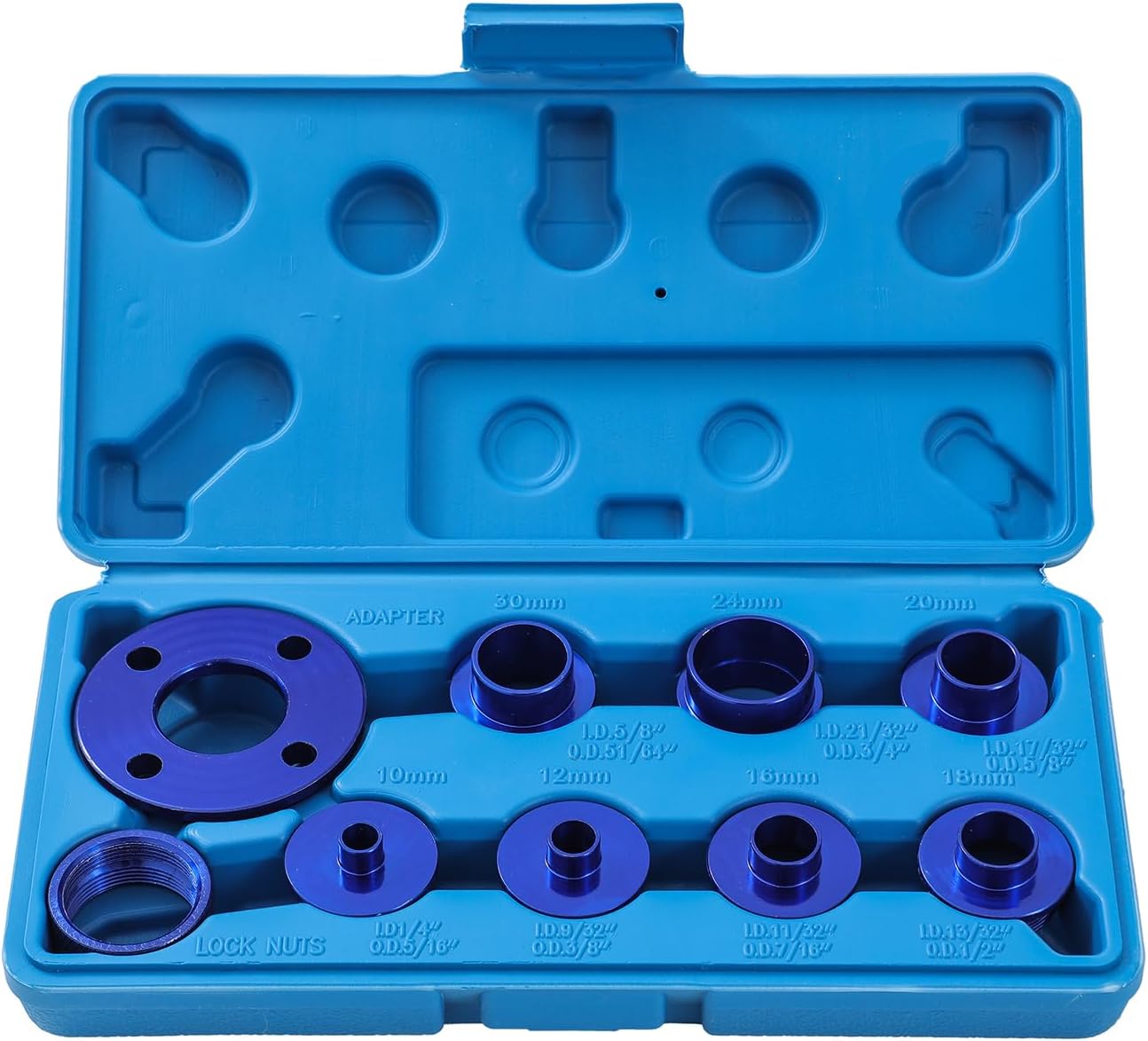 KATSU Tools 10 Pieces Template Router Guides Kit with Lock Nut Adapter, Metric 10-30 mm Aluminium Alloy Template Guide Bushing Kit for Dovetail Work Hinge Milling 105438