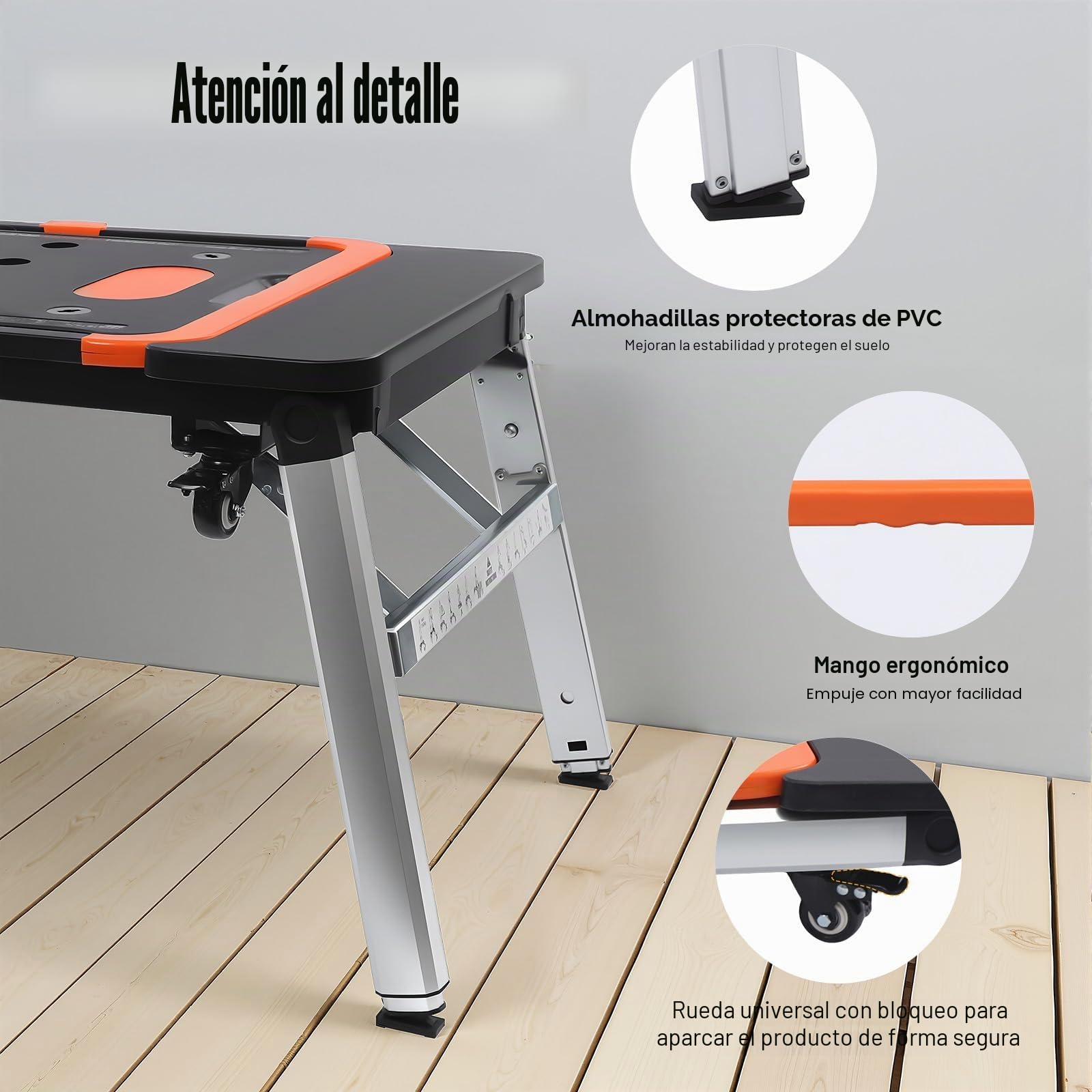 Banco de Trabajo Plegable 7 en 1 Portátil, Plataforma de Trabajo Multifuncional con Capacidad de Carga 150-250kg, Workbench Plegable con Carro de Mano y Tabla de Rodillos, 1090x550mm