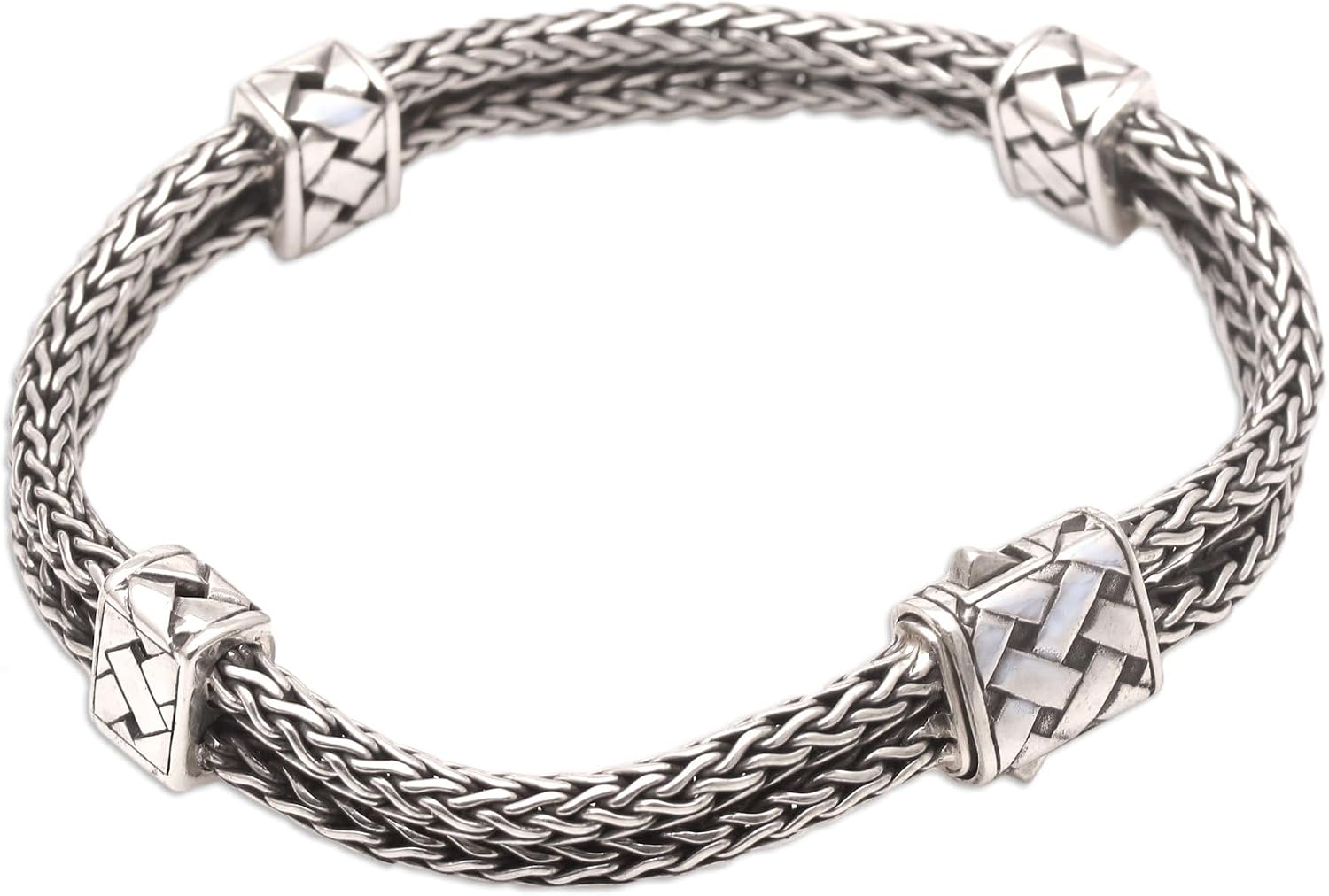 NOVICA No Stone .925 Sterling Silver Men's Chain Bracelet 'In Solitude'