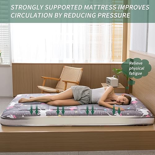 Miniatura 102 de MAXYOYO Colchón tipo futón con estampado floral, acolchado japonés, extra grueso, plegable, transpirable, tumbona para el suelo, cama de invitados