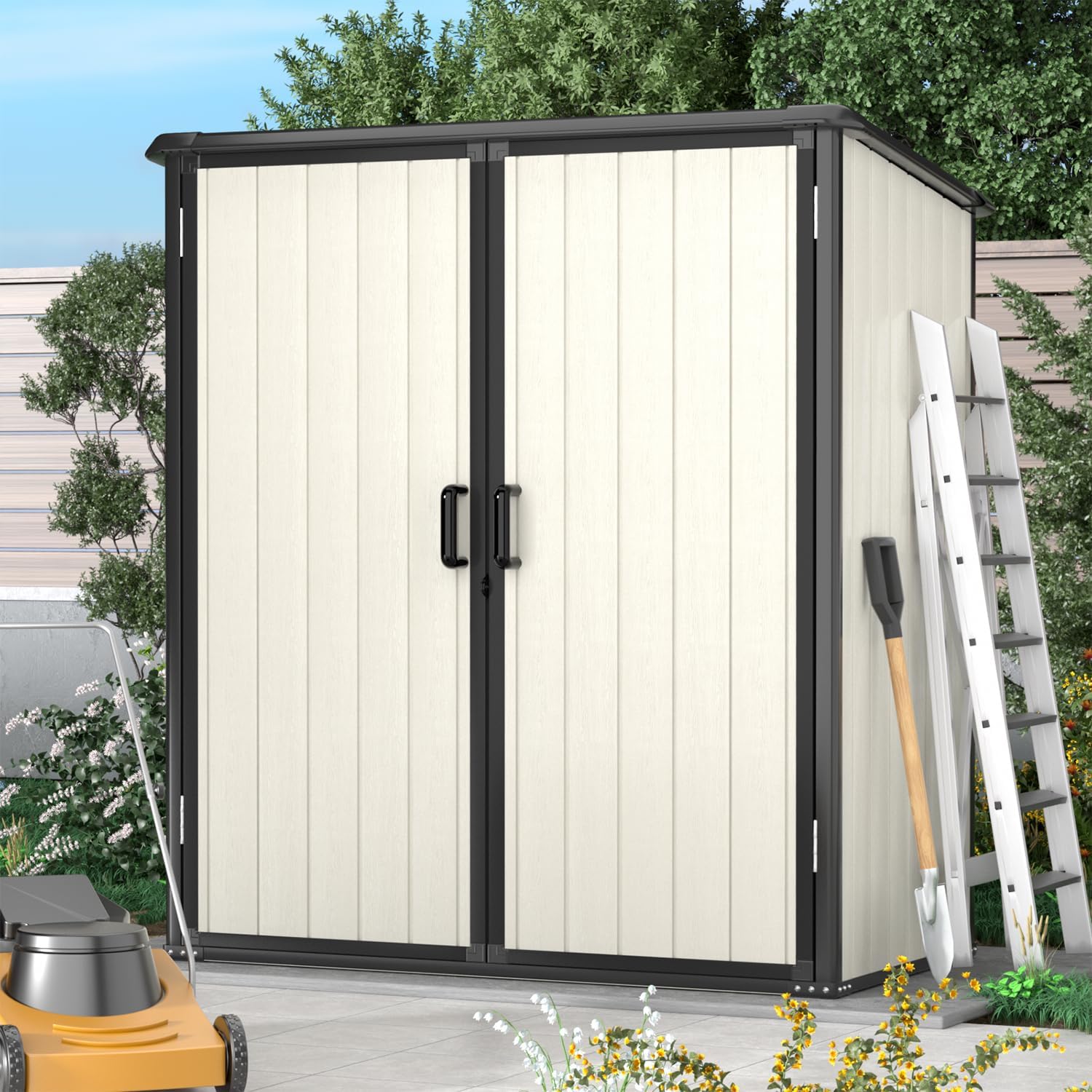 Aoxun Outdoor Storage Shed, 5 x 3FT, Beige