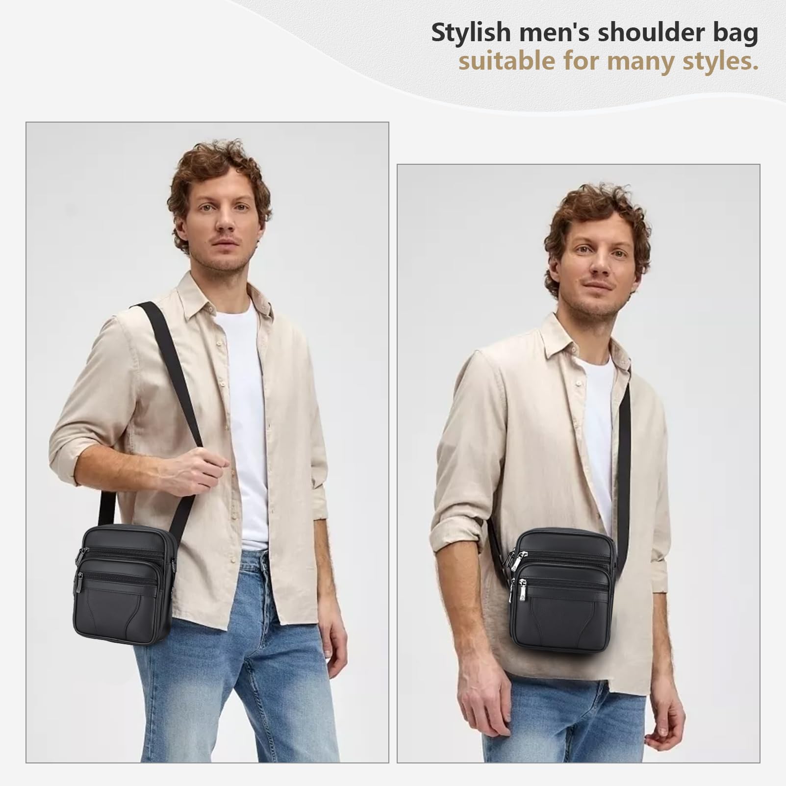 SPAHER Sacoche en Cuir Homme - Sac Bandoulière Porté Epaule Travers pour Affaires et Loisirs