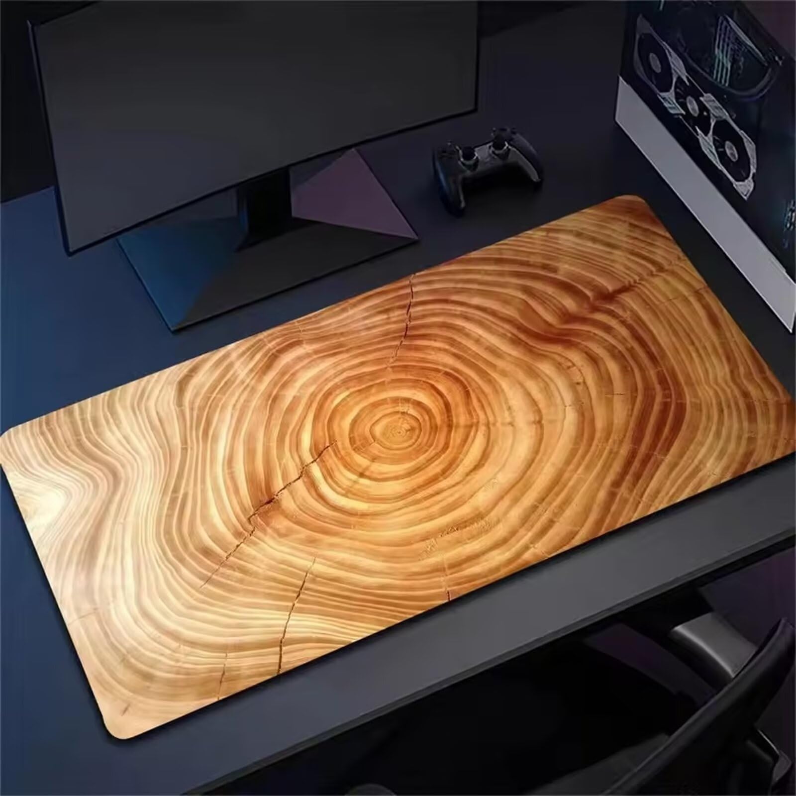 Grand Tapis de Souris de Jeu 900x400x3 mm Mouse Pad Gaming Grain Bois Tapis de Bureau Antidérapant avec Bords Cousus pour Bureau, Études, Gamer