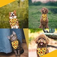 Vista 7 de Sunflower with Leaves Dog Bandana Washable Pets Scarf Triangle Adjustable Handkerchief, Double Sided Printing, Black,Sunflower (Large)