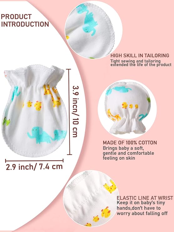Syhood 17 Pairs Baby Mittens Cotton No Scratch Gloves for 0-6 Months