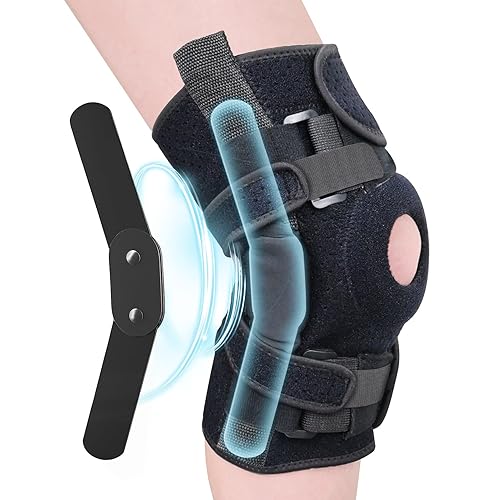 BAOLYDA Rodillera con estabilizadores laterales y almohadillas de gel para rótula, rodillera con bisagras, dolor de rodilla para menisco, desgarro,