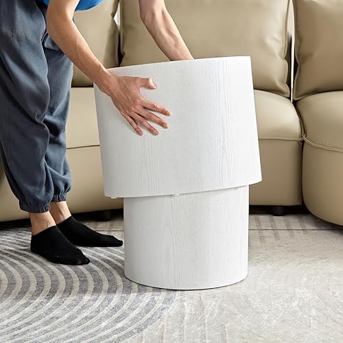 Miniatura 74 de Juego de 2 mesas de centro anidadas, mesas de café redondas de nogal, mesa redonda de madera moderna y mesa auxiliar para espacios pequeños,