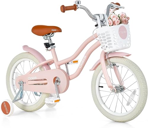 Olakids Bicicleta para niños, bicicleta infantil de 12, 14, 16 pulgadas, con cesta extraíble y ruedas de entrenamiento, campana de seguridad,