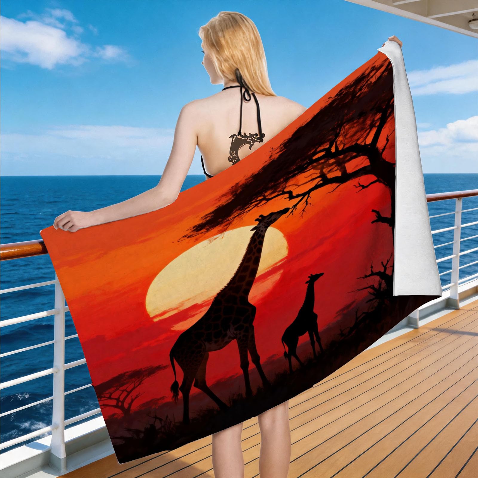 Hongduo Microfiber Quick Dry Beach Towel Afro Giraffe, 3D Nature Scene Beach Towels Absorbent Fast Drying Bath Towels, Travel Camping Gym Swimming Bathroom (100x200cm)