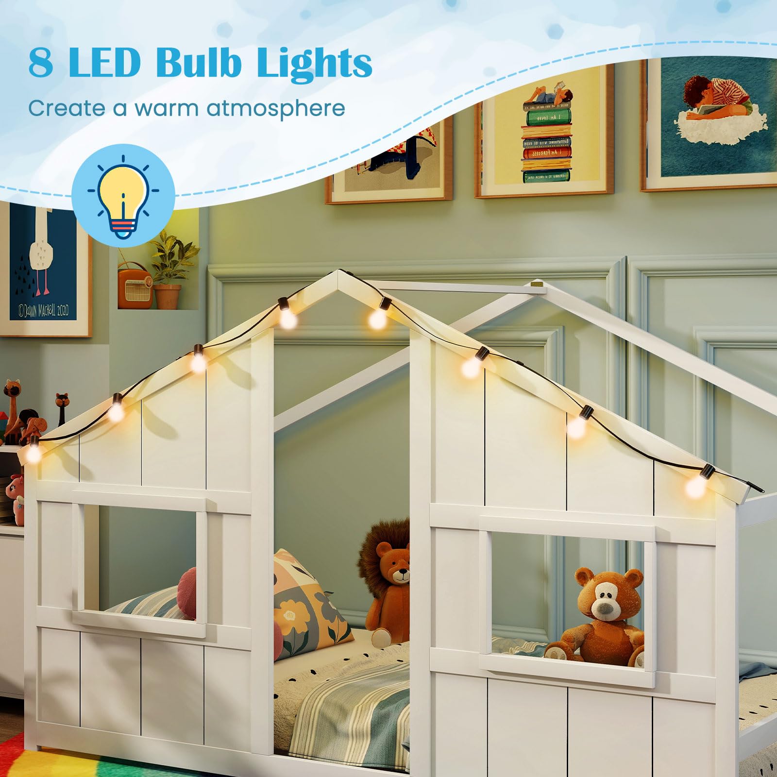Amazon.com: Giantex Twin Kids House Bed with Light Bulbs, Wooden