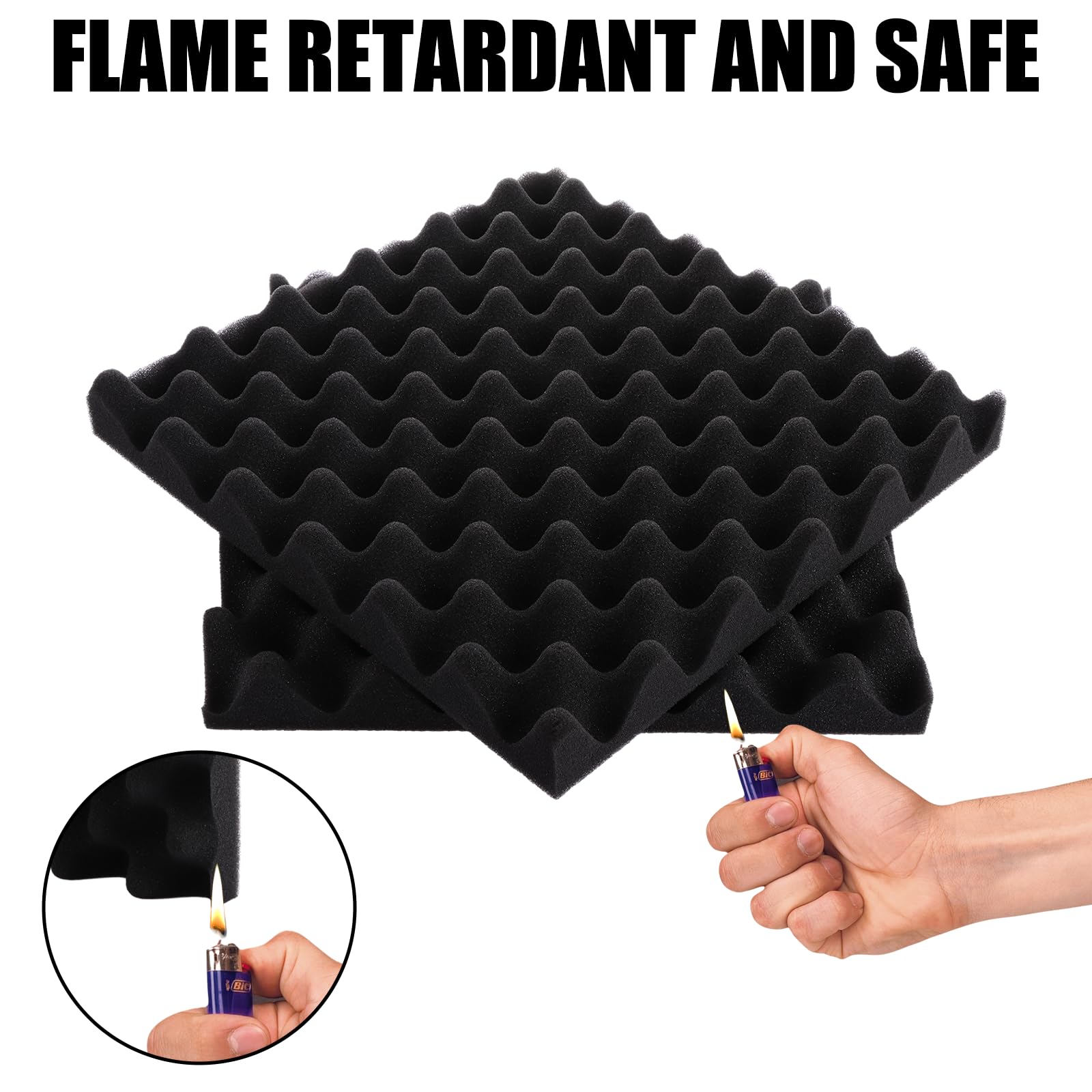 AKOLAFE 24 Pack Sound Proofing Panels for Walls 30x30x3cm Egg Crate Acoustic Sound Absorbing Panels Sound Proof Foam Panels Black Acoustic Wall Panels Sound Insulation Panels for Bedroom Fireproof - Image 4