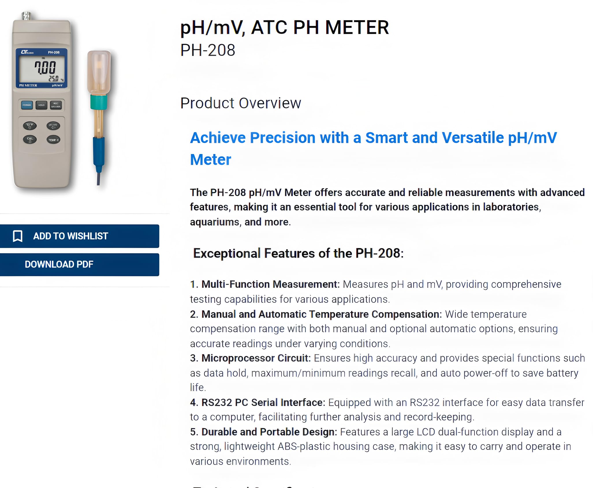 i-POOK pH/mV, ATC PH METER PH-208 Pen Type Water Quality Tester Acidometer PH Acidity Meter Multi-Function Measures pH mV and temperature Made in Taiwan