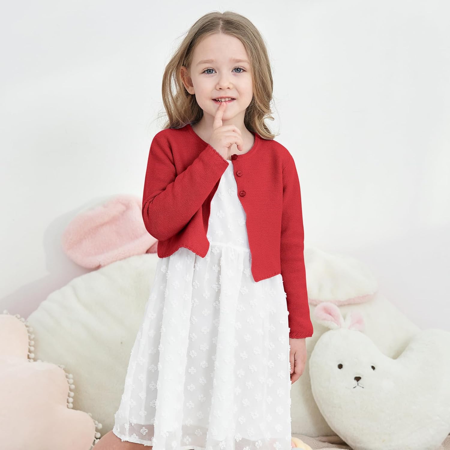 Girls' Long Sleeve Knitted Bolero Cardigan Kids Button Closure Shrug Sweaters Cropped Jacket Cover Up Tops - Image 3