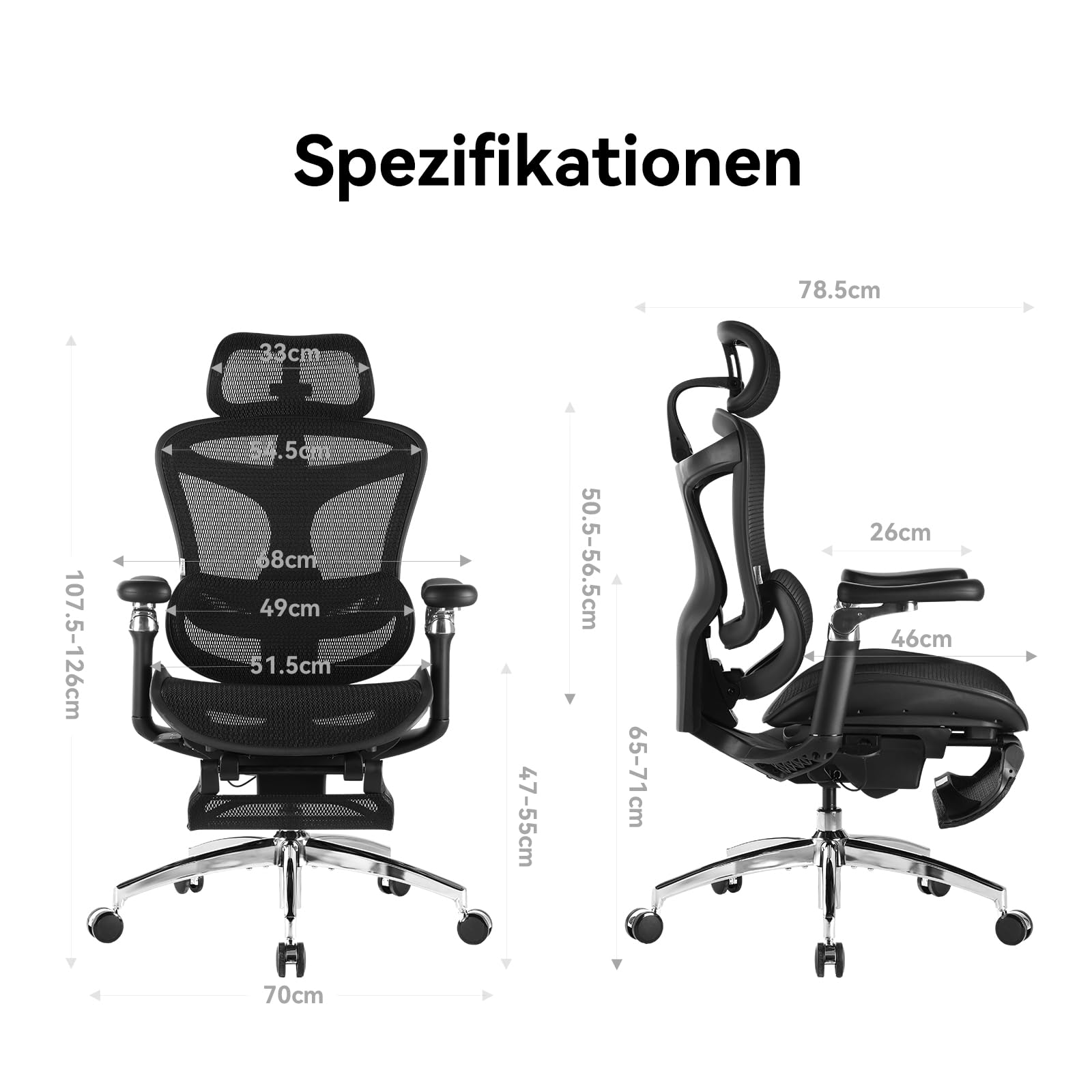 SIHOO Ergonomischer Bürostuhl mit dynamischer Lendenwirbelstütze, 3D-Armlehnen & verstellbarer Rückenlehne, Fußstütze für verbesserten Komfort, Schreibtischstuhl für Home Office, Doro C300 - Schwarz