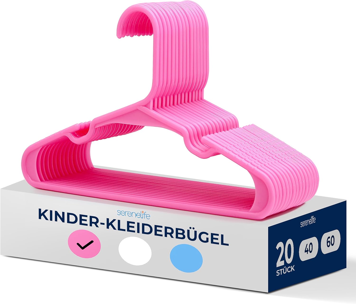 SereneLife 60 Pack Plastic Kids Hangers – Non-Slip Baby Hangers for Closet, Space-Saving Thin Design for Organizing Clothes, Infant, Toddler, and Newborn Clothing (Pink)