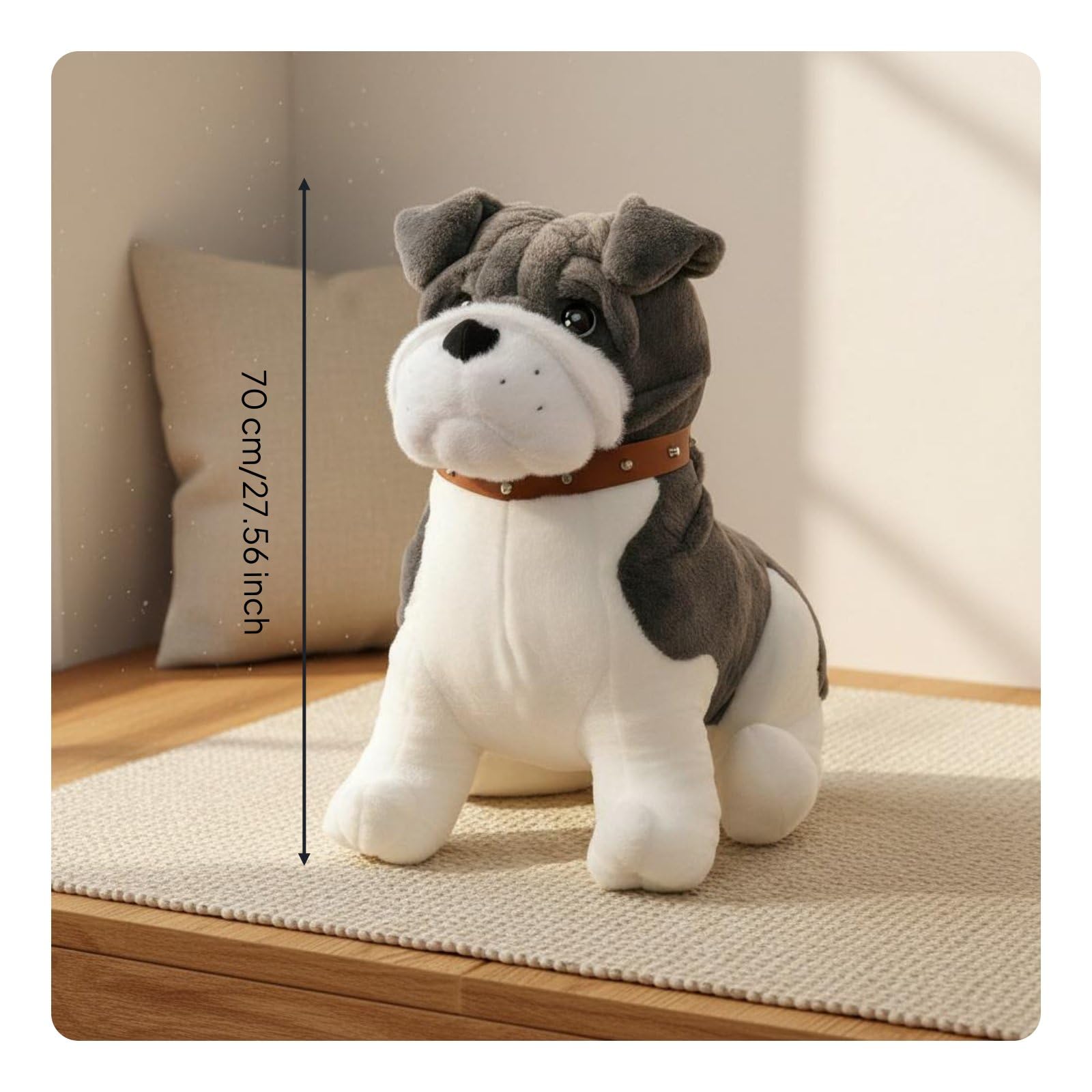 Gralara Shar Pei Plüschtier Kuscheltier Stofftier Hundepuppe Wrinkly Hund mit Kurzer Plüschstruktur Und PP Kernfüllung für Kinderbett Ruhebereich Couch Hundeliebhaber, Grau, 70CM