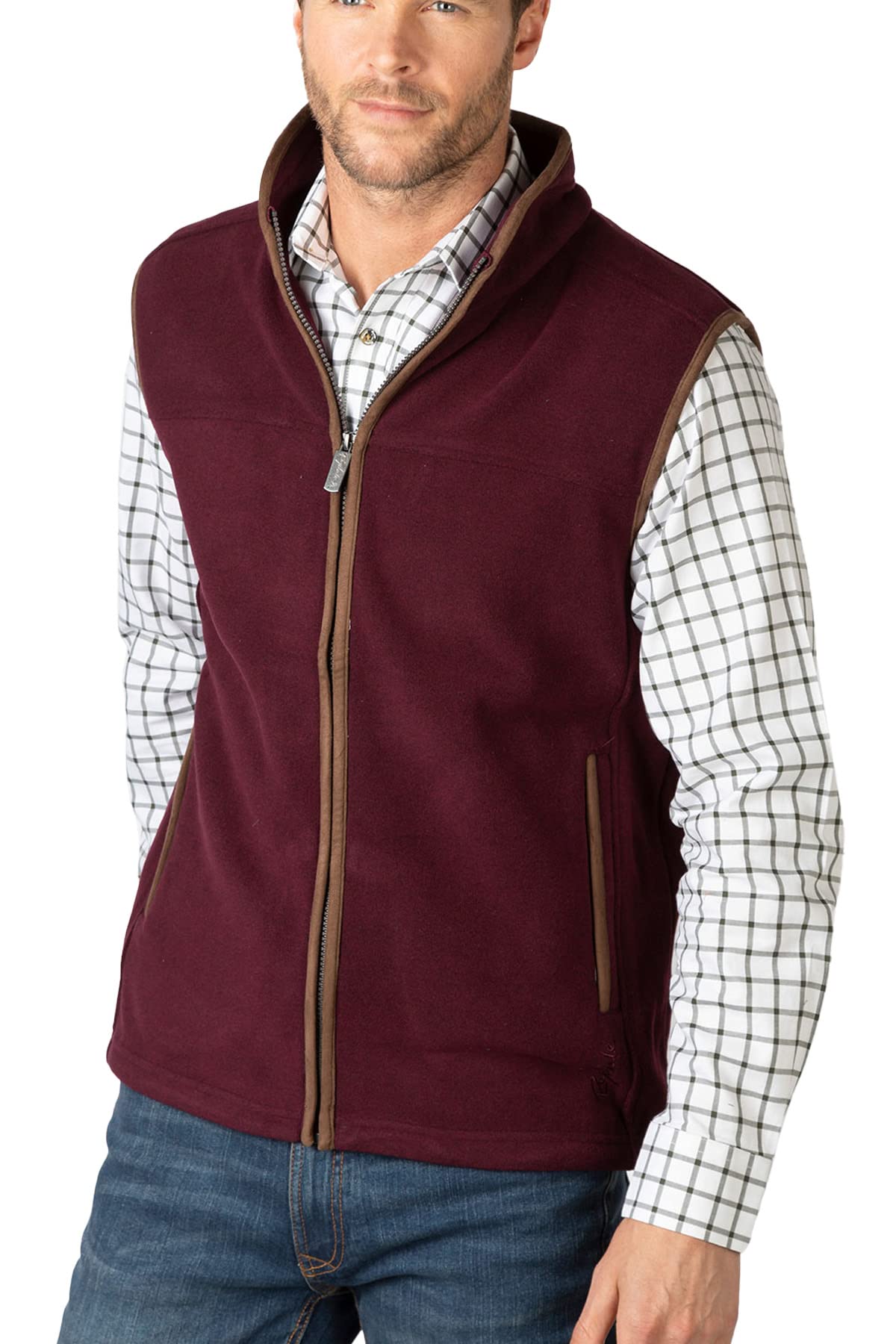 Rydale Men's Huggate Fleece Waistcoat Mens Gilet Bodywarmer Sleeveless Jacket Fleece Gilets (S, Marl Burgundy)
