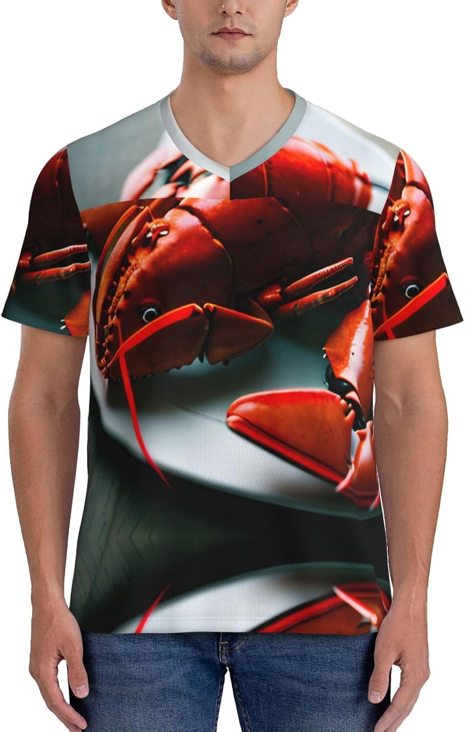 Lobster Rugby Football Jersey for Men, Comfortable V-Neck Loose Fit Top for Team Sports Athletics