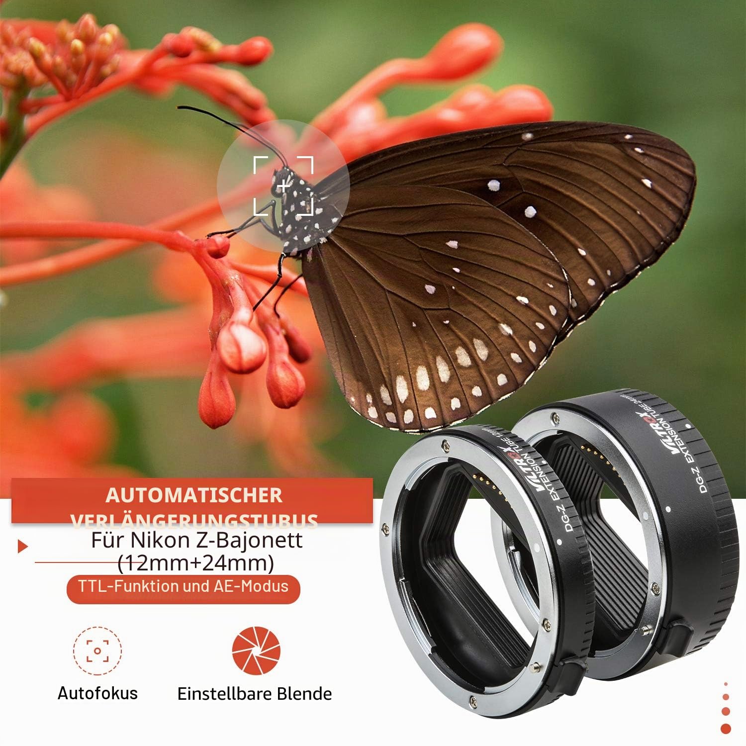 VILTROX DG-Z Makro Zwischenringe Autofokus (12 mm + 24 mm) für Makrofotographie für Nikon Z Mount Z6 Z7 Z50 Kameras