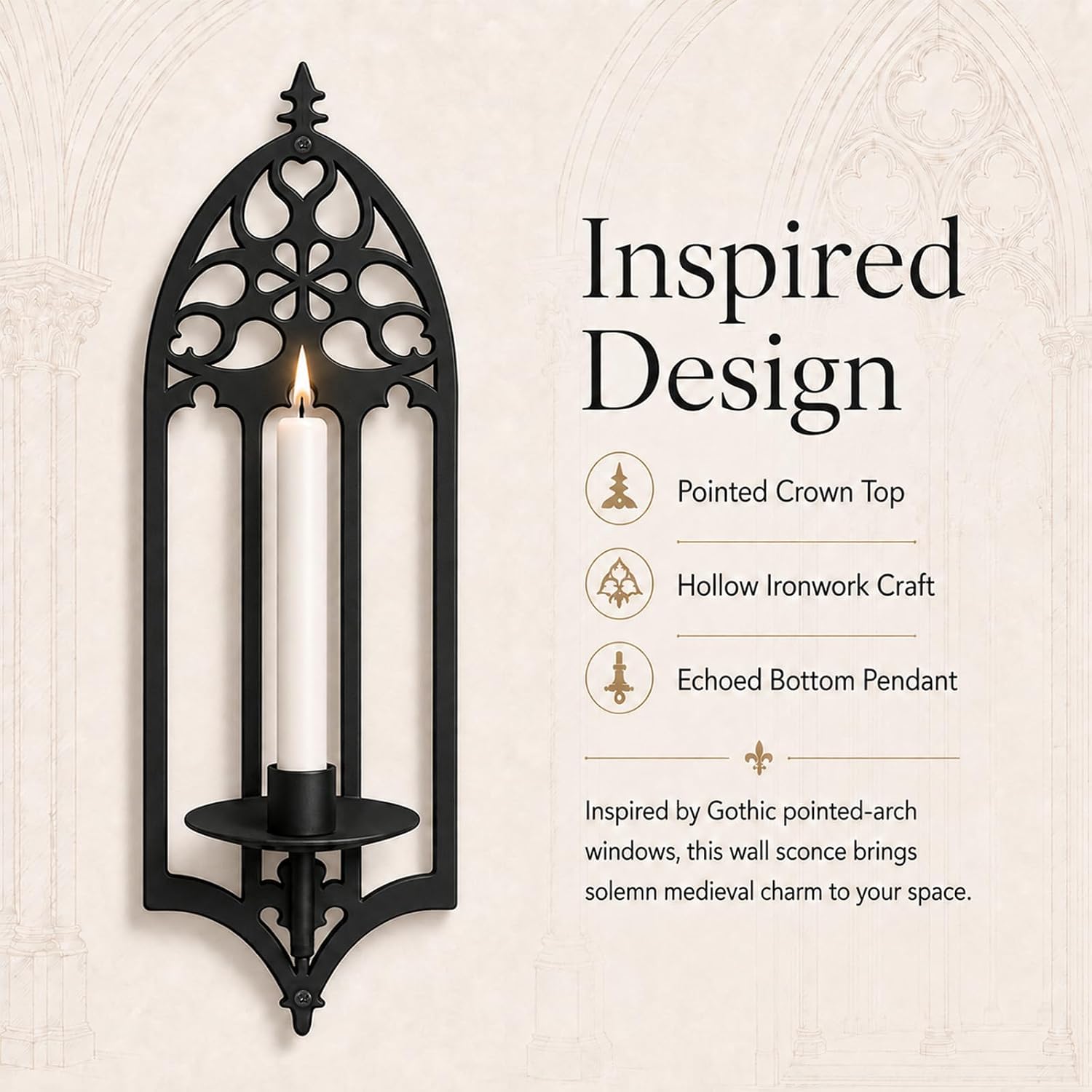 OYEFLY Gothic Wall Decor Set of 2 Medieval Candle Sconces Black Metal Wall Art Gothic Home Decor Church Window Style Hanging Decor for Bedroom Living Room Hallway Black 14.76x4.92in (Black)